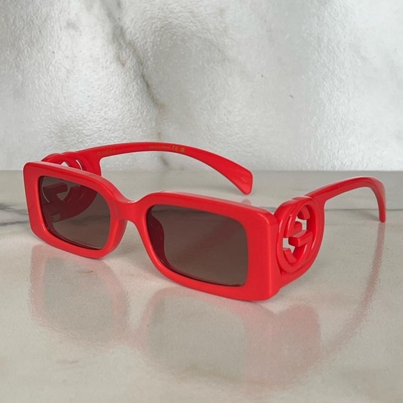 NEW GUCCI UNISEX RED SQUARE SUNGLASSES - Picture 3 of 8